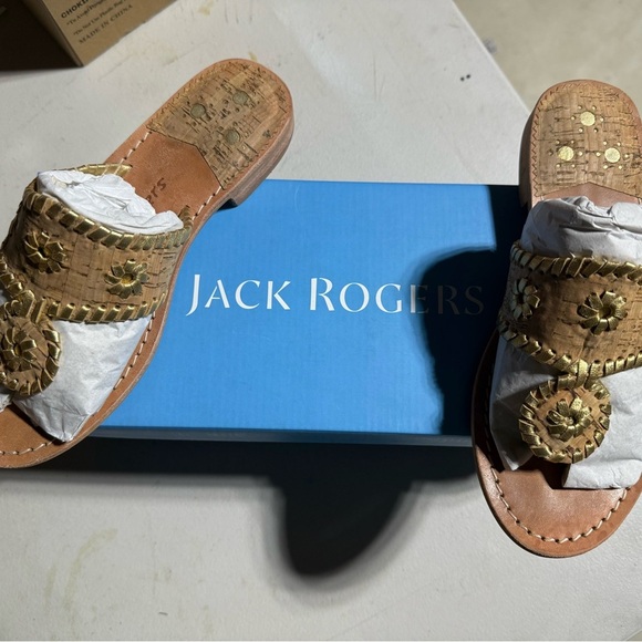 Jack Rogers Cork and Gold Slide Sandals - Picture 1 of 2